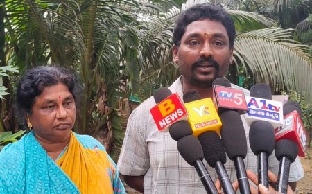 మా భూమి ఆక్రమణకు గురికాకుండా చూడాలని వినతి... జార్జీపేటలో తల్లీ కొడుకులు ఆవేదన